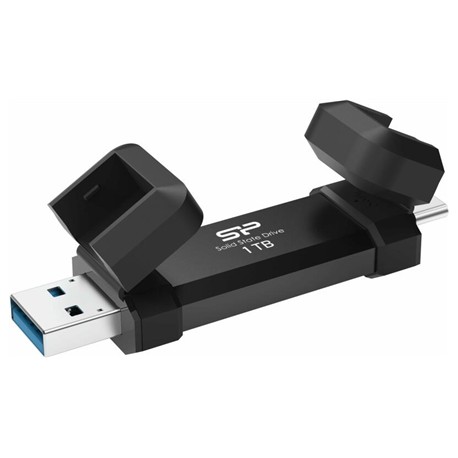 SILICON POWER DS72 Dual USB-C/USB 3.2 Gen 2 Portable External SSD, 1TB, Black | Portable External SSD | DS72 | 1000 GB | USB Typ