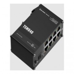 Teltonika TSW040 Unmanaged 8-port PoE+Industrial Switch, 2-pin industrial DC power socket, 7 – 57 VDC, PoE-out 44-57 VDC, DIN ra