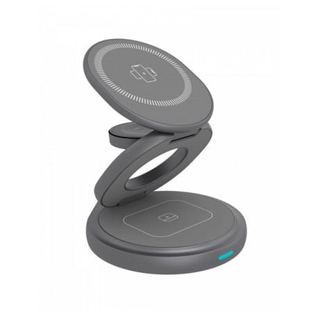 Raidsonic 3 in 1 foldable magnetic charging stand for mobile phone, earpods and smartwatch, Aluminium | Icy Box IB-SH101-CH