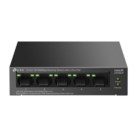 TP-LINK | 5-Port 10/100Mbps Switch with 4-Port PoE | LS105LP | Unmanaged | Desktop