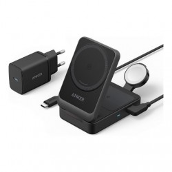 Anker MagGo Magnetic Wireless Charger (Qi 2.0, 15W), Foldable 3-in-1 with Charger Bundle, Black | Anker