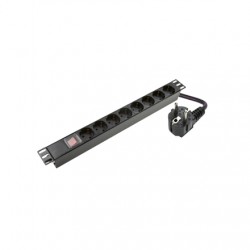 SOMI Networks | 1U, 19″, 8x Schuko PDU Power Panel | PDU08SAS | Black | With Switch No Protection Schuko Input Cord 1.8m