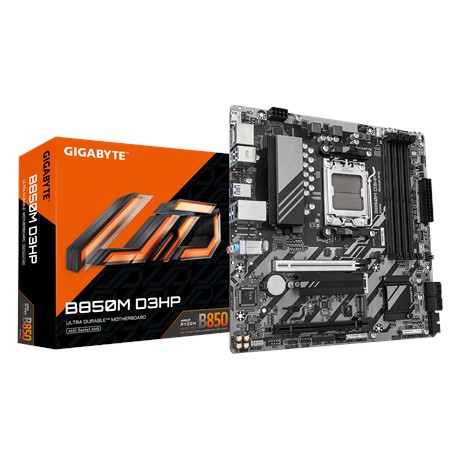 Gigabyte B850M D3HP | Processor family AMD | Processor socket AM5 | DDR5 | Supported hard disk drive interfaces M.2, SATA | Numb