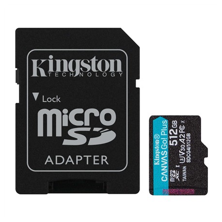 Kingston | Canvas Go! Plus | 512 GB | microSD | Flash memory class Class 10, UHS-I, U3, V30, A2