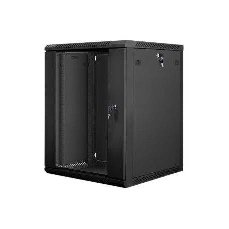 Lanberg | Rack cabinet 19" wall-mount 15U/600x600 (flat pack) with glass door | WF01-6615-10B | Black