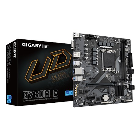 Gigabyte B760M E | Processor family Intel | Processor socket LGA1700 | DDR5 | Supported hard disk drive interfaces M.2, SATA | N