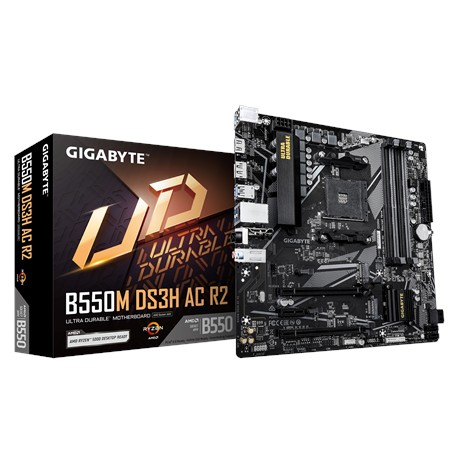 Gigabyte B550M DS3H AC R2 | Processor family AMD | Processor socket AM4 | DDR4 DIMM | Supported hard disk drive interfaces SATA,