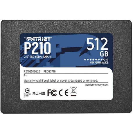 SSD|PATRIOT|P210|512GB|SATA 3.0|Write speed 430 MBytes/sec|Read speed 520 MBytes/sec|2,5"|TBW 240 TB|P210S512G25
