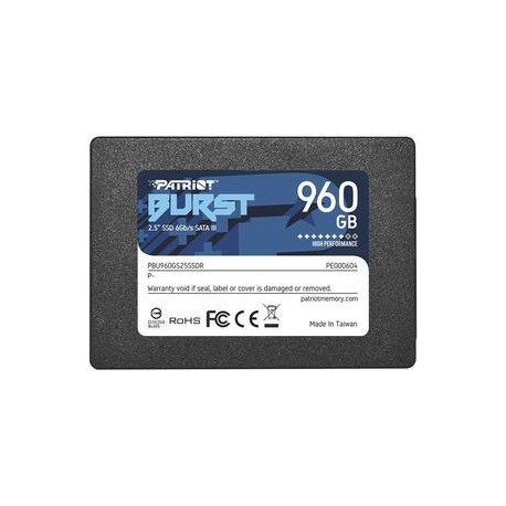 SSD|PATRIOT|Burst Elite|960GB|SATA 3.0|3D NAND|Write speed 320 MBytes/sec|Read speed 450 MBytes/sec|2,5"|TBW 400 TB|PBE960GS25SS