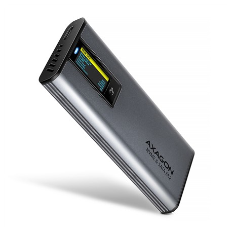 AXAGON External USB-C 10Gbps metal box with info display for M.2 NVMe and SATA SSD | EEM2-SD2