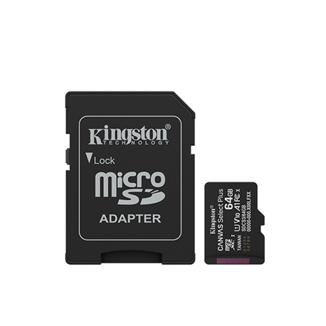 Kingston Canvas Select Plus | 64 GB | microSD | Flash memory class Class 10, UHS-I, U1/U3, video class 10/30, A1