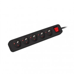 Lanberg Cable Power Strip 3M 5X French Outlets with Switch, Quality-Grade Copper | PS1-05E-0300-BK