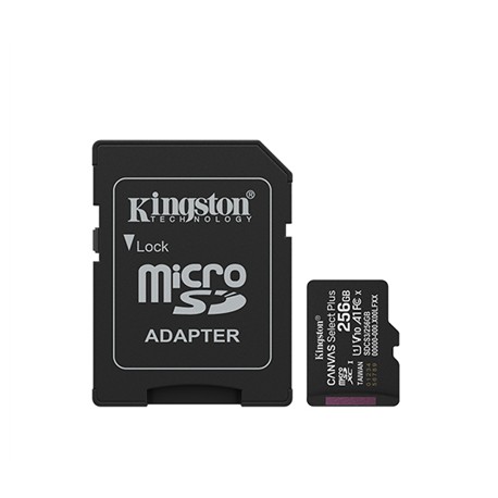 Kingston Canvas Select Plus | 256 GB | microSD | Flash memory class Class 10, UHS-I, U1/U3, video class 10/30, A1