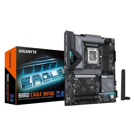 Gigabyte B860 EAGLE WIFI6E | Processor family Intel | Processor socket LGA1851 | DDR5 | Supported hard disk drive interfaces SAT