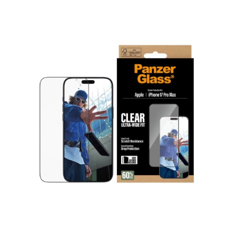 PanzerGlass Screen protector | Apple | iPhone 17 Pro Max | Glass | Transparent | Ultra-Wide Fit w. EasyAligner