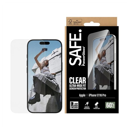 PanzerGlass Screen protector | Apple | iPhone 16 Pro/iPhone 17 | Transparent | Ultra-Wide Fit w. EasyAligner