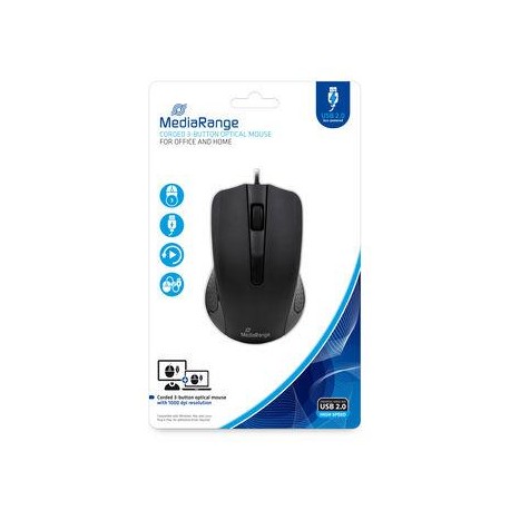 MOUSE USB OPTICAL BLACK/3-BUTTON MROS210 MEDIARANGE