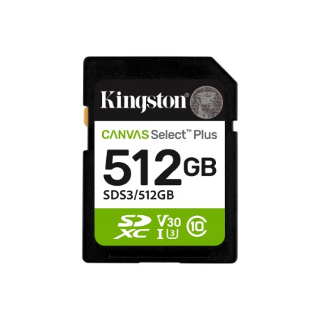 Kingston Canvas Select Plus | 512 GB | SD | Flash memory class Class 10, UHS-I, U1/U3, Video Class 10/30