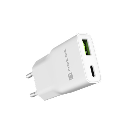 Natec Ribera USB Charger Gan Slim USB 1X USB-A + 1X USB-C 20W | NUC-2376