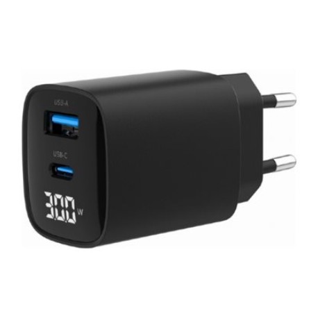 Gembird TA-UC-PDQC30LCD-BK-01 2-port 30W USB fast charger, LCD, black | Gembird