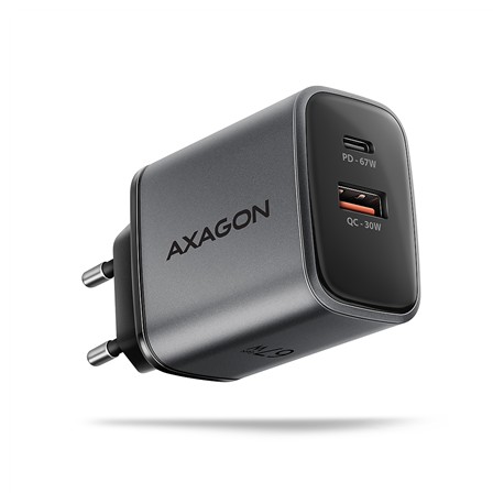 AXAGON ACU-PQ67 GaN Wall charger 67W, 2x port (USB-A + USB-C) PD3.0/PPS/QC4+/SFC 2.0/Apple, Black