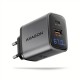 AXAGON ACU-PQ67D GaN Wall charger 67W, USB-A + USB-C, PD3.0/PPS/QC4+/SF, Black
