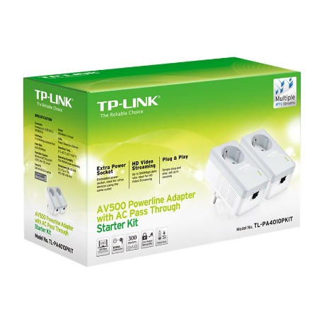 TP-LINK | Passthrough Powerline 600 Starter Kit | TL-PA4010P KIT | 10/100 Mbit/s | Ethernet LAN (RJ-45) ports 1 | Data transfer 