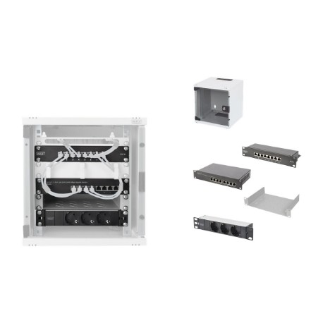 Digitus 10" Network Set, 6U cabinet, shelf, PDU, 8-port switch, CAT 6 patch panel, Grey | Digitus | Network Set | DN-10-SET-1