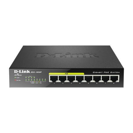 D-Link | 8-Port Gigabit PoE Switch (4xPoE) | DGS-1008P | Unmanaged | Desktop | Power supply type External