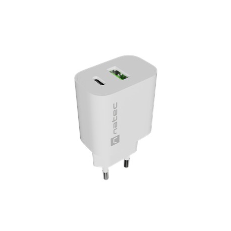 Natec Ribera USB Charger 1X USB-A + 1X USB-C 20W, White