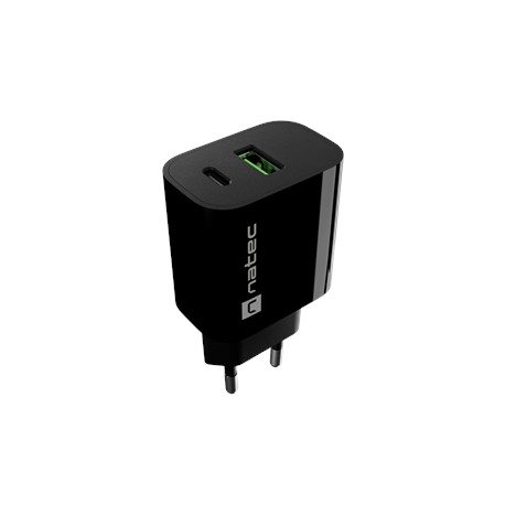 Natec Ribera USB Charger 1X USB-A + 1X USB-C 20W, Black
