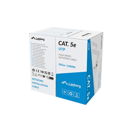 Lanberg Lan Cable CAT.5E UTP Solid CU LSZH Grey CPR + Fluke Passed, 305 m | LCU5L-11CU-0305-S