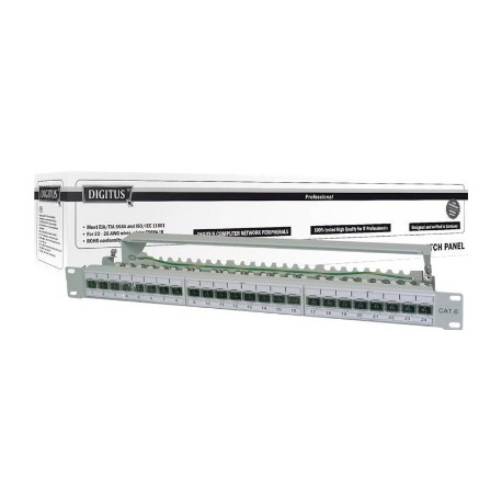 Digitus | CAT 6A Patch Panel, shielded, 1U, 24-port | RJ45, 8P8C | Grey