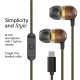 Marley Wired Earbuds | Smile Jamaica | Built-in microphone | USB Type-C | Brass