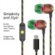 Marley Wired Earbuds | Smile Jamaica | Built-in microphone | USB Type-C | Rasta