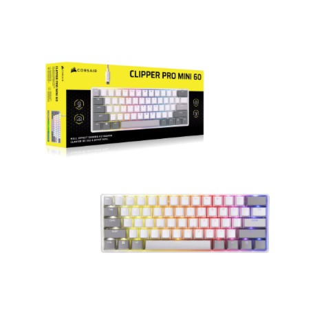 CORSAIR CLIPPER PRO MINI 60 Hall Effect Gaming Keyboard, Backlit RGB LED, CORSAIR MGX Core, White , PBT DS Keycaps