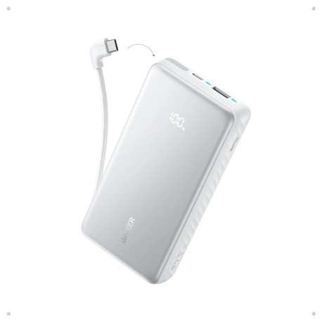 Anker Power Bank 22.5W, Built-In USB-C Cable | Zolo | 20000 mAh | USB-C | White