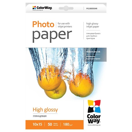 ColorWay High Glossy Photo Paper, 50 Sheets, 10x15, 180 g/m²