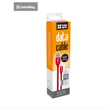 ColorWay Data Cable Apple Lightning Charging cable, Fast and safe charging Stable data transmission, Red, 1 m