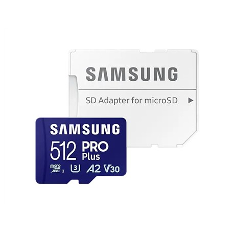 Samsung PRO Plus microSD Card with Adapter 512 GB, MicroSDXC, Flash memory class U3, V30, A2