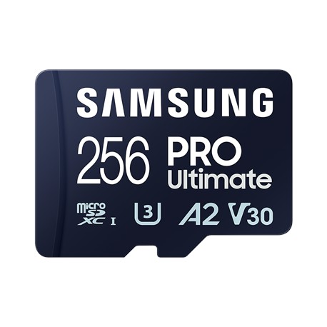 Samsung MicroSD Card with Card Reader PRO Ultimate 256 GB, microSDXC Memory Card, Flash memory class U3, V30, A2