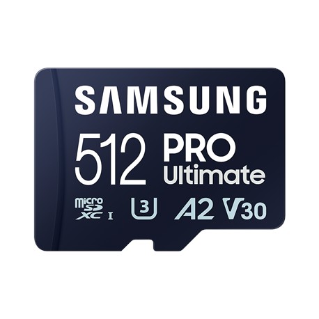 Samsung MicroSD Card with Card Reader PRO Ultimate 512 GB, microSDXC Memory Card, Flash memory class U3, V30, A2