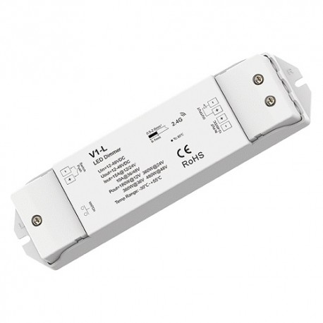 V1-L nuolatinės įtampos valdiklis 12-48V, 1x15A, Push-Dimm