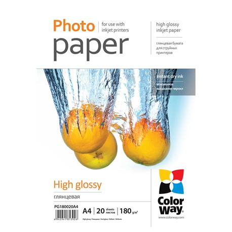 ColorWay Photo Paper 20 pcs. PG180020A4 Glossy White A4 180 g/m²
