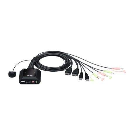 Aten 2-Port USB 4K HDMI Cable KVM Switch with Remote Port Selector CS22H-AT