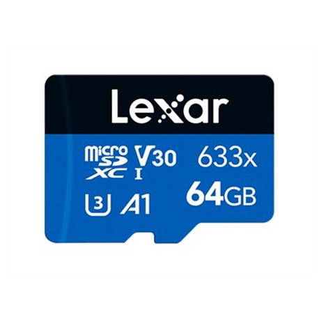 Lexar 64GB High-Performance 633x microSDHC UHS-I, up to 100MB/s read 20MB/s write Lexar Memory card LMS0633064G-BNNNG 64 GB micr