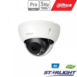IP kam.AI 5M 2K kupol. STARLIGHT su LXIR iki 50m, 5MP(2592x1944) 1~20fps,2.8mm, H.265+, ePoE, IK10