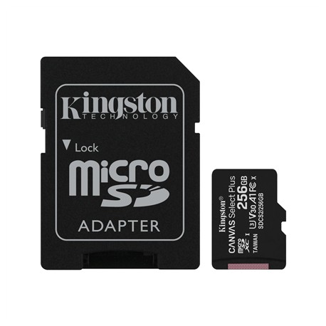 Kingston | Canvas Select Plus | UHS-I | 256 GB | MicroSDXC | Flash memory class 10 | SD Adapter