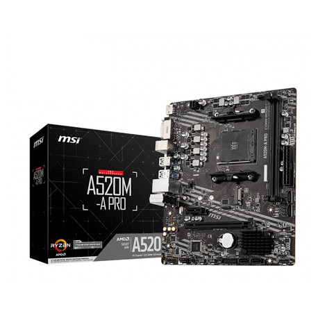 MSI | A520M-A PRO | Processor family AMD | Processor socket AM4 | DDR4 | Memory slots 2 | Number of SATA connectors | Chipset AM