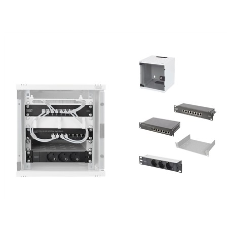 Digitus 10" Network Set, 6U cabinet, shelf, PDU, 8-port switch, CAT 6 patch panel, Grey Digitus | Network Set | DN-10-SET-1 | Th